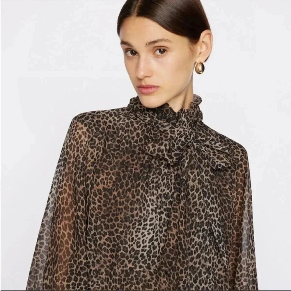 Frame silk tie neck dress in leo multi - Picture 4 of 10